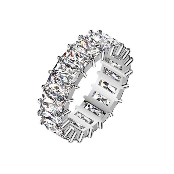 Baguette CZ Eternity Stainless Steel Ring 6.6 width size 9 - Picture 2 of 2